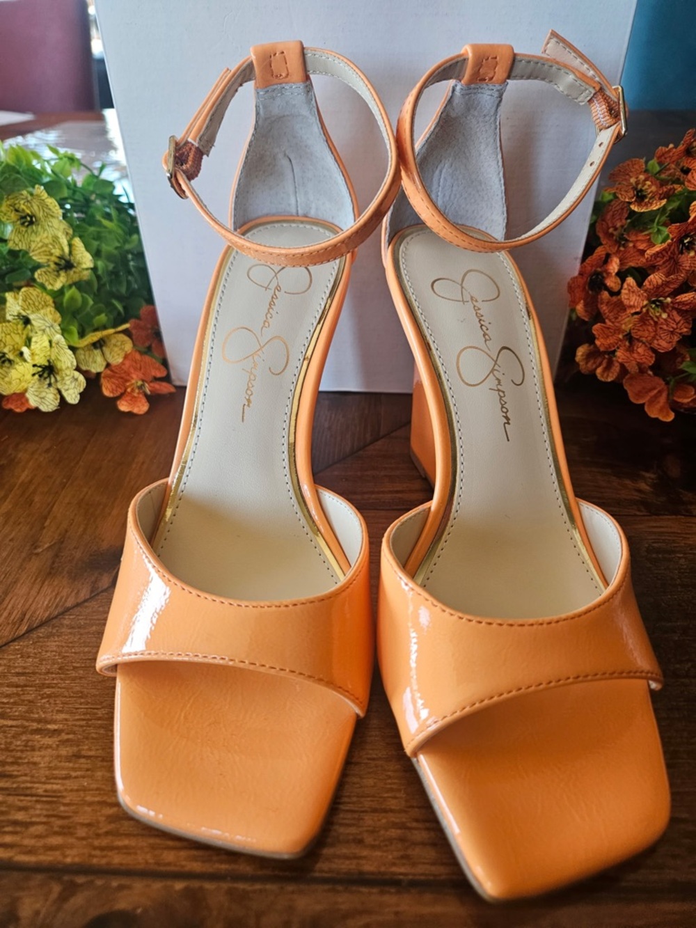 Jessica Simpson Ankle-Strap Mid Heel Sandals in Vibrant Orange - Picture 3 of 4